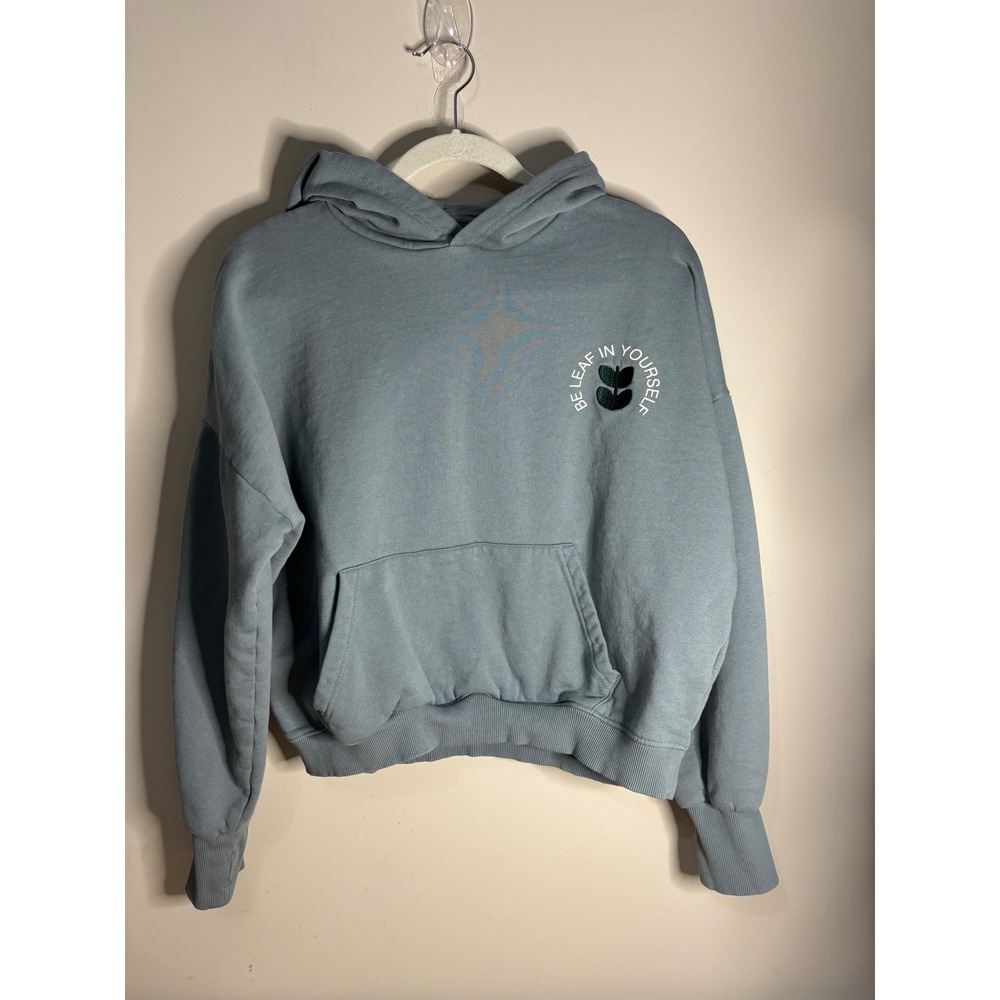 Girl Dangerous Organic Cotton Be Leaf In Yourself Graphic Hoodie Blue Gray Women